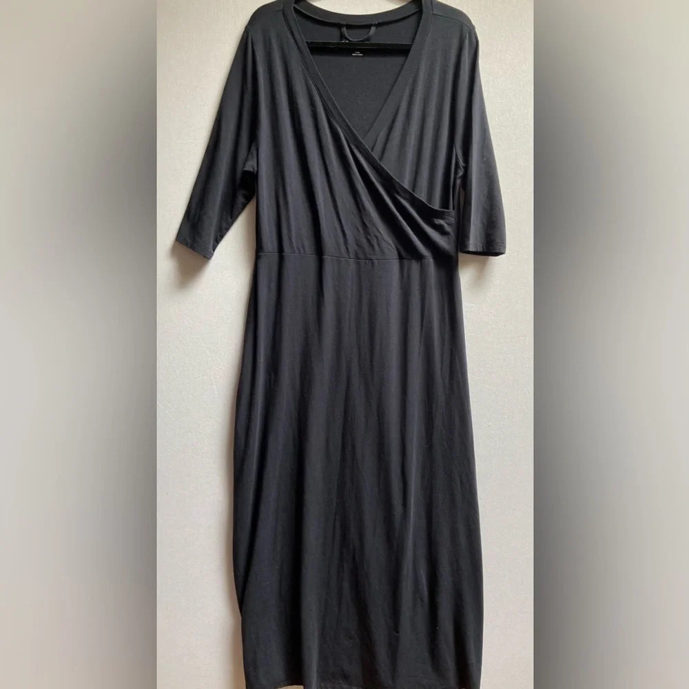 Soft Surroundings Black V-Neck 3/4 Sleeve Maxi Dress Size L